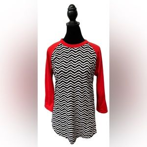 Lularoe:Black, White and Red Jersey Style Chevron Pattern Blouse